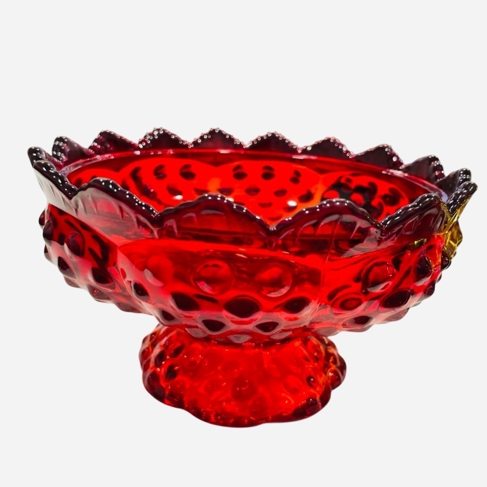 Fenton Cadmium Glow
Hobnail Ruby/Amberina
Lidded Candy Dish Scalloped
Edge 6.5" - Picture 8 of 13
